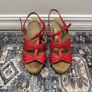 Aerosoles Red Slingback Cork Wedge Sandal Size 6.5 Heel Rest Comfort Foam Insole